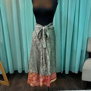 Bohemian Green and Red Wrap Skirt